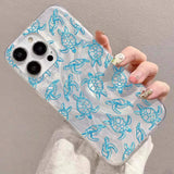 Sea Blue Turtle Design Phone Case For iPhone 14 13 12 11 15 16 Pro Max XS XR X 8 7 Plus SE2022 14 Plus Luxury Laser Silver Cover