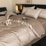 4Pcs Light Luxury High-end Sense 160 Pcs 100% Cotton Tribute Satin Jacquard Quilt Cover Sheet Simple Bedding