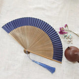 Retro Chinese Style Folding Fan Bamboo Wooden Silk Dance Fan with Tassel Female Wedding Party Performence Hand Held Fan Props