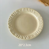 Korean Gentle Cream Ceramic Dessert Plate Antique Relief Letter Fruit Salad Plates Western Food Steak Afternoon Tea Cake Dishes