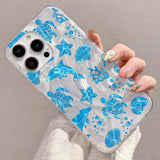 Sea Blue Turtle Design Phone Case For iPhone 14 13 12 11 15 16 Pro Max XS XR X 8 7 Plus SE2022 14 Plus Luxury Laser Silver Cover