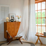 Boho Curtains Semi Sheer Floral Embroidery Cotton Fabric Linen Light Filtering Pocket Rod Windows Drapes for Living Room Bedroom