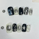 10Pcs Short Square Handmade Press On Nails Full Cover Y2K Butterfly Star Design Cat Eye False Nails Wearable Manicure Nail Tips