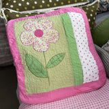 Floral Quilted Pillow Cover 45x45cm - Ruffled Lace Trim with Bow, Decorative Cushion Cover for Sofa/Bedroom, Home Décor