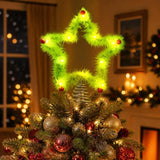 Furry Christmas Tree Topper Creative Design Ornaments Holiday Tree Topper Light-Up Hollow Out Christmas Tree Decorations