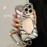 Y2K Butterfly Plating Wave Mirror Phone Case For iPhone 16 15 14 13 12 11 Pro Max XR X XS 7 8 Plus Bracelet Shockproof Cover