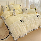 Luxury Princess Bedding Sets Princess Style Fashion 4Pcs Duvet Cover Bed Sheet Pillowcase Lace Ruffles Bed Skirt Bedroom Decor