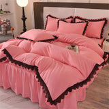 Princess Style Bedding Set Ruffle Duvet Cover With Lace Soft Four Piece Set Quilt Cover Bed Skirt Pillowcase Girls Bedroom Decor