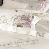 White Egyptian Cotton Bedding Set Luxury Flowers Embroidery Duvet Cover Sets Fitted Bed Sheets Pillowcases Home Textiles