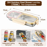 304 Stainless Steel Bento Box Thermal Insulation Portable Divided Lunch Box with Fork Spoon Leak Proof Food Container