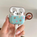 Retro Blue Flower Round Silicone Earphone Cases For Apple AirPods1 2 3 4 Pro 2 4 3nd Generation Headphone Cover With Pendant