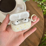 Korea Cute Full Yellow Flower Gloss Soft Protection Case For Apple AirPods 1 2 3 4 Pro 2 Cover Shockproof Funda With Keychain