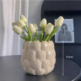 Tulip Pot Embossed Flower Hand-made Ceramic Vase Planting Utensil Flower Pot Tulip Vase Home Decoration Accessories