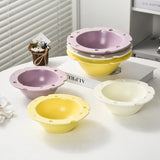 2pcs Set Simple Cheese Salad Bowl Household Ceramic Cream Tableware Household Desserts Breakfast Oatmeal Bowl Fruit Salad Bowl