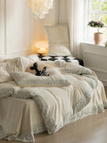 Ikeehome  Thiened Double-Sided Milk Velvet Four-Piece Set Carved Coral Velvet Warm Bedding Cover Winter Bed Canopy Kit Princ Sle...
