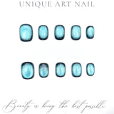 10Pcs Handmade Press on Nails Full Cover Glitter Cat Eye Design Simple Solid Color False Nails Short Ballerina Wearable Manicure
