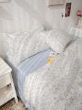 Lilys  Fre Floral Little Girl Cotton Bedding Set Tee Four Pieces Suite Snail Tower Pure Cotton Bed Linens for Kids