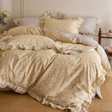 Double Layer Lace Ruffles 100% Cotton Princess Style Bedding Set Single Queen King Size Floral Duvet Cover Bed Sheet Pillowcases
