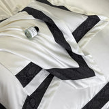 Luxury Hollow Embroidery Wide Edge Bedding Set 1000TC Lyocell Cotton Soft Silky Duvet Cover Flat/Fitted Bed Sheet Pillowcases