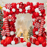 115PCS Christmas Balloon Garland Arch Kit with Red Star Balloons Candy Cane Balloons for Merry Christmas Party Decorations