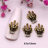 10-Pcs Halloween Ornaments 3D Metal Nail Art Decorations Gold Silver Black Skull Spider Hand Skeleton Design Nail Accessories