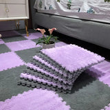 Plush Puzzle Foam Floor Mat Baby Play Mat Cute Soft Fluffy Interlocking Square Foam Tiles Area Rugs Carpet for Parlor Bedroom