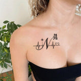 Alphabet N Collarbone Tattoo Sticker Temporary Tattoo Butterfly Heartbeat Line Star Waterproof Long-Lasting Ins Style Small Patt