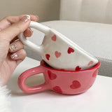 1Pc Love Ceramic Pair Cup, Creative Hand-Painted Ceramic Love Mug, Suitable for Home Decoration, Home Drinking Water, Couple Date, Candlelight Dinner, Latte Latte Cup, Valentine's Day Holiday Gift, Gift