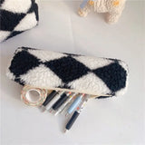 Fashion Plush Stripe Style Pencil Case Large Capacity Pen Bag Cosmetic Pouch Storage Box Student School Stationery Supplies