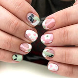24pcs Phantom Design Press on Nails Gradient Black Short Square False Nail Shiny Powder Halloween Fake Nails Reusable Manicure