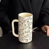 Ikeehome  ‌Simple Line Drawing Cat Pattern Coffee Mug - Large Capacity Ceramic Cup Gift for Couples Office Use Cartoon Breakfast