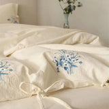 100% Cotton Bedding Set Embroidery Blue Daisy Wildflower Embroidery Floral Jacquard Duvet Cover Set Bed Sheet Pillowcases 4Pcs