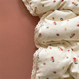 INS Girls Cherry Soft Bedding Set Washed Cotton Bed Sheet Queen King Size Duvet Set Flower Comforter Set Pillowcase Bed Linens