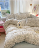 Class A Knitted Bedding Set Floral Style Bed Linen Set Soft Double Yarn Four-Piece Set Quilt Cover Set Bed Sheets Gift for Home