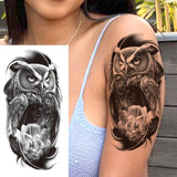 1 Sheet Compass Flower Temporary Tattoos For Women Men Adults Skull Lion Owl Tattoo Sleeve Sticker Black Fake