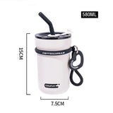 580ml Fashion Stainless Steel 316 Coffee Mug With Straw Large Capacity Leak-Proof  Vacuum Flask Cold Drink Bottle Travel Tumbler