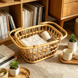 Handwoven Rattan Storage Basket Multipurpose Organizer for Kitchen Sundries Clothing Toys Snacks Desktop Items Home Organization