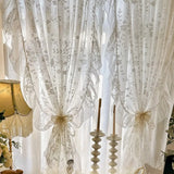 French Romance Ruffle Sheer Curtains White Butterfly Flowers Lace Voile Window Drapes for Bedroom Cafe Living Room Kitchen