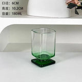 Ikeehome  180ml Retro Square Glass Cups Short Foot Drinkware Multicolored Kitchen Glass Juice Bubble Water Espresso Cups Kitchenware Gifts