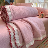 Korean Style Seersucker Summer Comforter Sweet Lace Trim Breathable Air Conditioner Quilt Soft Skin-Friendly Lightweight Blanket