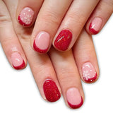 24pcs Christmas Square False Nails Gilded Lines White Short Ballet Press on Nails Tips Reusable Snowflake Pearl Design Fake Nail
