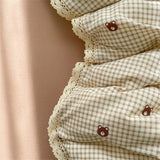 INS Girls Cherry Soft Bedding Set Washed Cotton Bed Sheet Queen King Size Duvet Set Flower Comforter Set Pillowcase Bed Linens