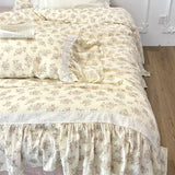 Premium 100% Gauze Cotton Farmhouse Floral Large Ruffles Bedding Set Soft Crepe Duvet Cover Bed Sheet/Fitted Sheet Pillowcases