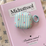 Korea cute blue stripe apple pattern ring pendant soft protection cover case for airpods 1 2 3 4 pro 2 earphone shell lovely