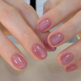 24Pcs Nude Pink Nail Tips Short Round Head False Nails with Design Wearable Finished Fake Nails Full Cover Press on Nails