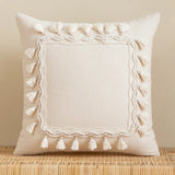 Cotton Linen Boho Cushion Cover for Sofa Couch Bench Car Home Decor Comfy Square Farmhouse Cushion Pillow Case with Tassel