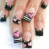 Short Square Press On Nails Pink Love Heart French Tips Press on Nails 3D Bowknot Fake Nails Full Cover Acrylic False Nails