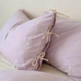 100% Cotton Korean Princess Bow Embroidery Bedding Set Queen King Size Duvet Cover Set Flat/Fitted Bed Sheet Pillowcases 4Pcs