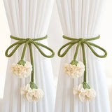2PCS Fashion Flower Shape Adjustable Curtain Tieback  Window Curtain Buckles Tassels No Punching Curtain Rope Holder Living Room