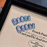10Pcs Blue Coffin Handmade Press on Nails Full Cover Butterfly Cat Eye Rhinestone Short Ballet False Nails Wearable Manicure Art